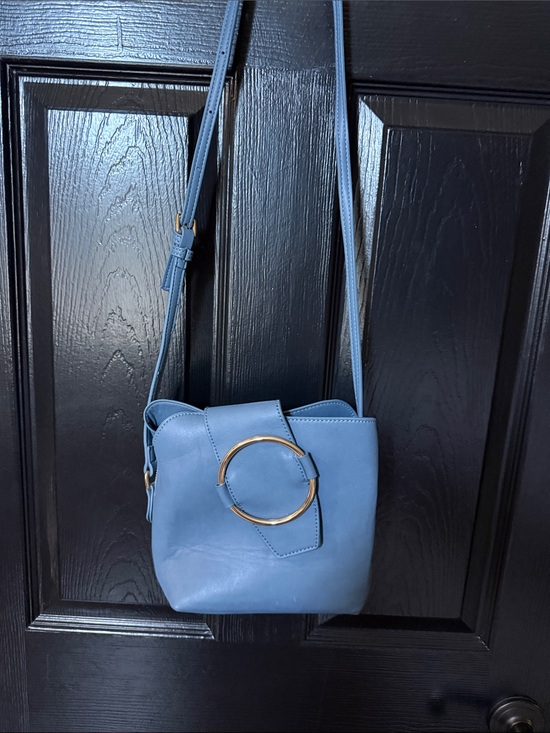 Handbags - Blue Leather Crossbody Bag with Gold Hardware